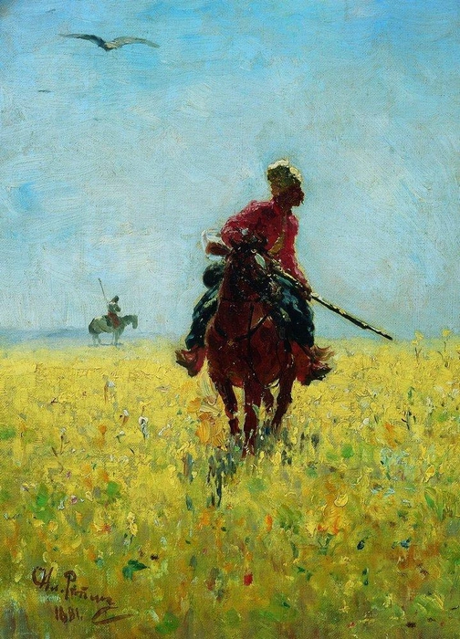 И. Репин «По следу (казаки в степи)» | Источник: Музеи мира / muzei-mira.com