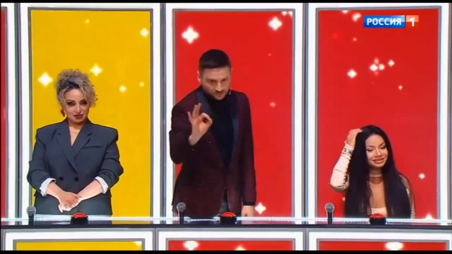 За семь сезонов некоторые так и не поняли, что победить Лазарева в споре невозможно | Источник: кадр из шоу «Ну-ка, все вместе!» (12+), «Россия 1», 2025 год