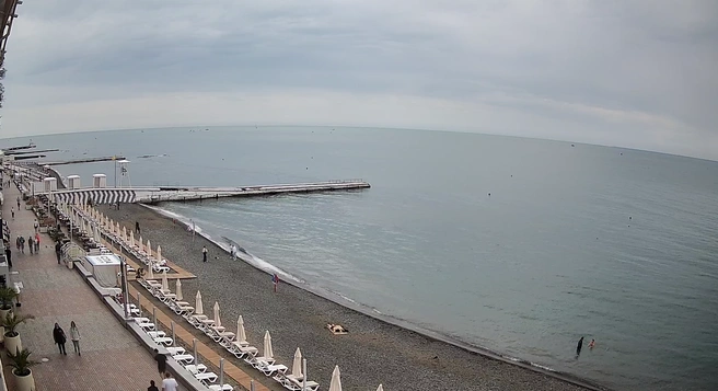 Море холодное, +18°C, но некоторые туристы уже лезут в воду | Источник: sochi.camera