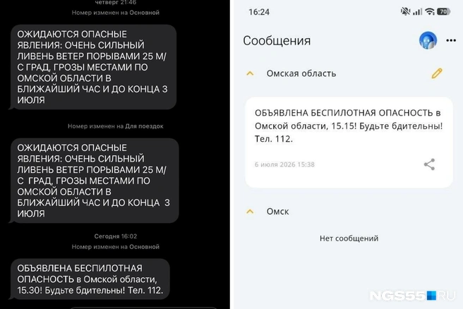 Некоторым сообщения пришли почти через час после объявления опасности | Источник: Читатель NGS55.RU