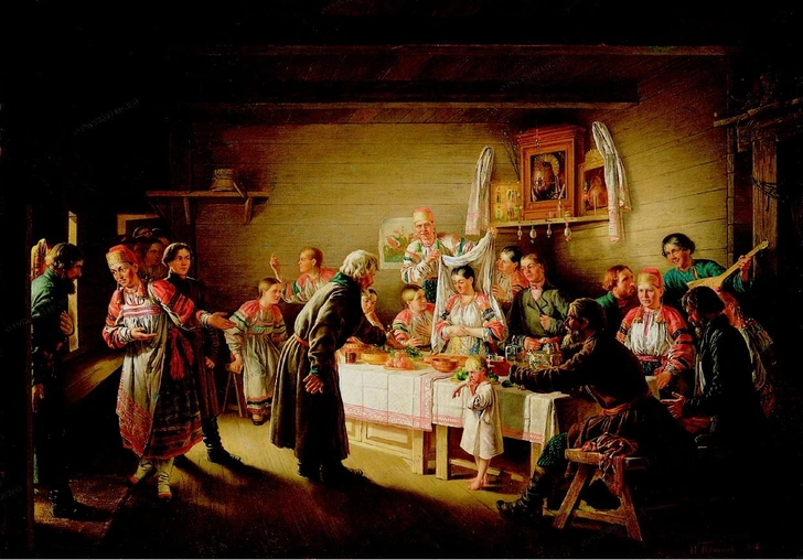 Николай Петров. «Смотрины невесты», 1861. Из собрания ГРМ. | Источник: rusmuseumvrm.ru