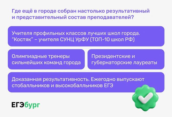 ЕГЭбург&nbsp;— профессиональное объединение более ста семидесяти ведущих, наиболее результативных преподавателей лучших школ Екатеринбурга, преимущественно СУНЦ УрФУ | Источник: ЕГЭбург
