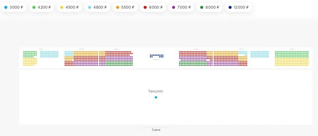 Самые дорогие места в центре трибуны в VIP-секторе выделены темно-синим цветом | Источник: «Яндекс Афиша»