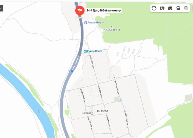Переход строят на выезде из села Князево в Рамонском районе | Источник: yandex.com/maps