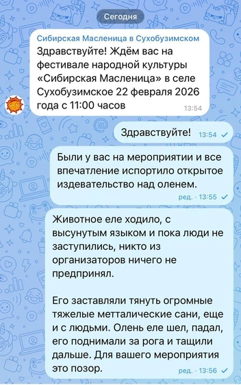 Такое сообщение написала Мария | Источник: Мария Уголькова / Telegram 