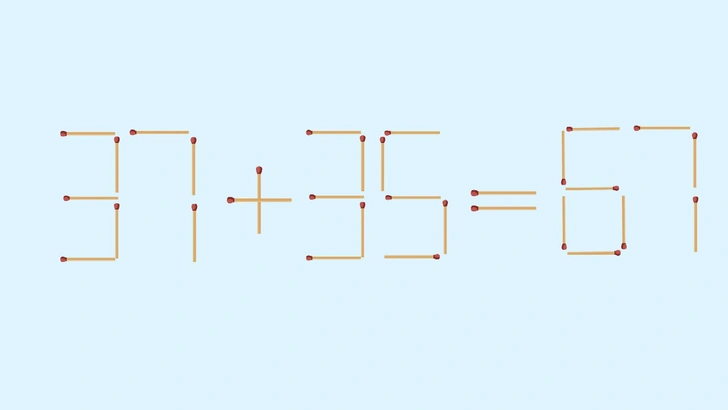 37+35 никак не может быть равно 67: переместить 1 спичку, чтобы пример стал верным