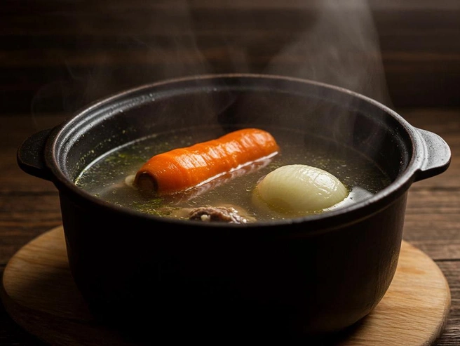 Мясо и овощи в кастрюле должны быть полностью покрыты водой. | Источник: Полина Авдошина / Городские медиа