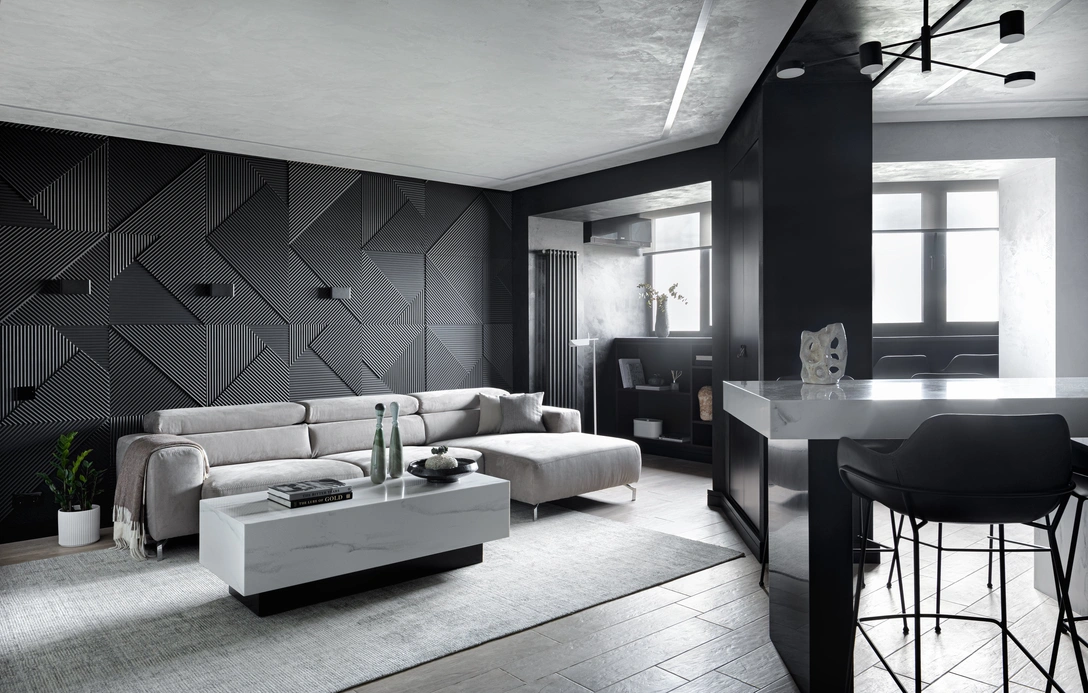 Гостиная. Диван, Wilvercot. Журнальный стол изготовлен на заказ по эскизам дизайнера, Kerrock. Паркет, Finex Floor. | Источник: Антон Лихтарович