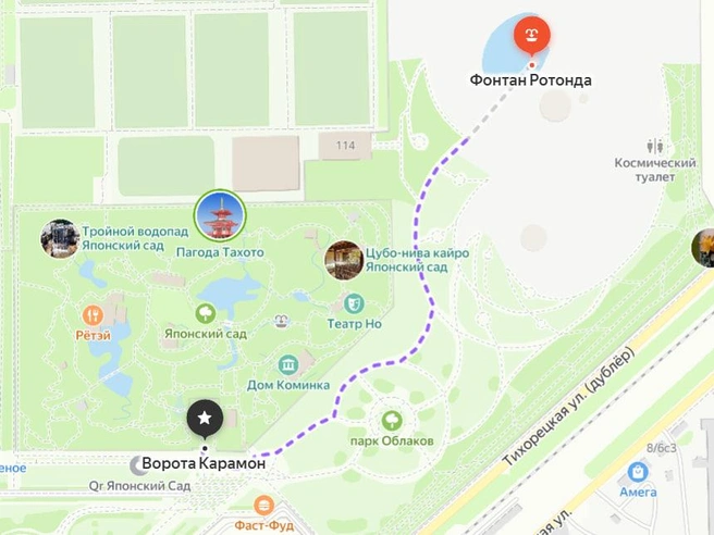 Показали на карте маршрут до фонтана  | Источник: yandex.ru/maps