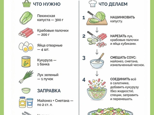 Добавление пекинской капусты придаёт салату лёгкость и хруст. | Источник: Юрий Орлов/ Городские медиа