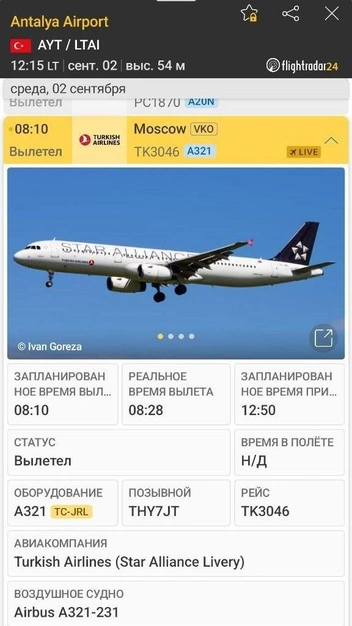 Turkish Airlines вылетела без серьезных задержек | Источник: Flightradar