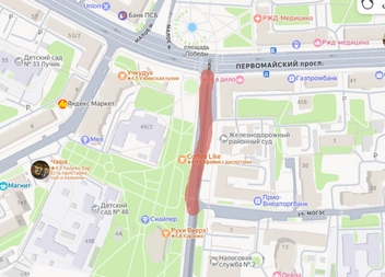 Красным отмечены перекрытые участки | Источник: yandex.ru/maps