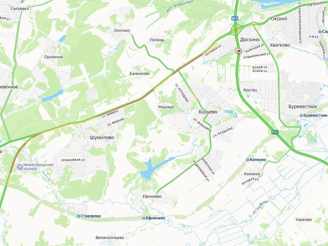 Образование пробки на федеральной трассе М-7 | Источник: Яндекс.Карты