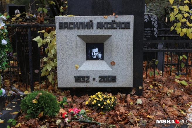 На могиле писателя&nbsp;— его фото словно в гранитной рамке | Источник: Татьяна Спиридонова / MSK1.RU