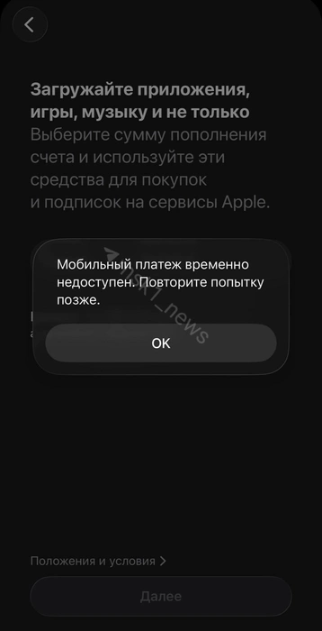При попытке оплаты в AppStore высвечивается плашка | Источник: читатель MSK1.RU