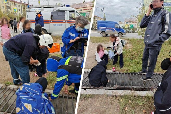 Нога школьницы застряла в решетке на улице Ярославского | Источник: «Якутск 400» / Telegram