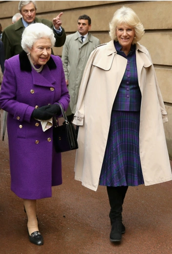 Королева и герцогиня Корнуольская в Букингемском дворце, 21 октября 2015
