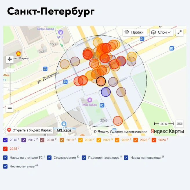 Перекрёсток в Петербурге попал в рейтинг самых аварийных в России и отличился даже среди лидеров | Источник: «СпецДорПроект»
