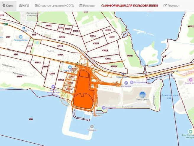 Схема границ проекта планировки для башен «Лахта-2» и «Лахта-3» | Источник: https://portal.kgainfo.spb.ru/