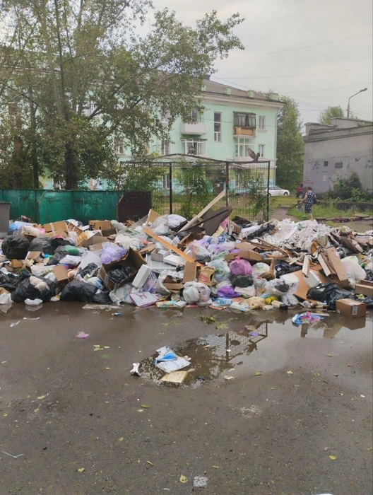 А в районе Мичурина, 13 мусор уже успел попасть под дождь  | Источник: читатель NGS24.RU