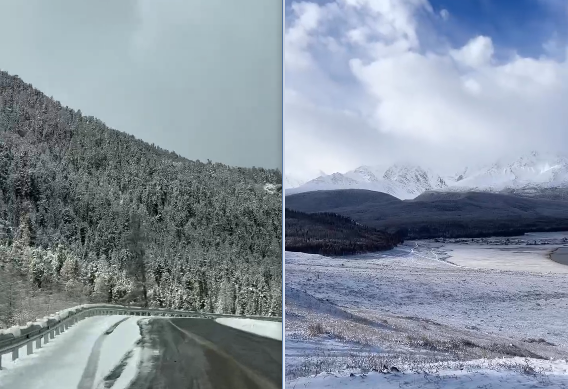 Зимняя сказка. Алтай в начале октября завалило снегом. Фото и видео