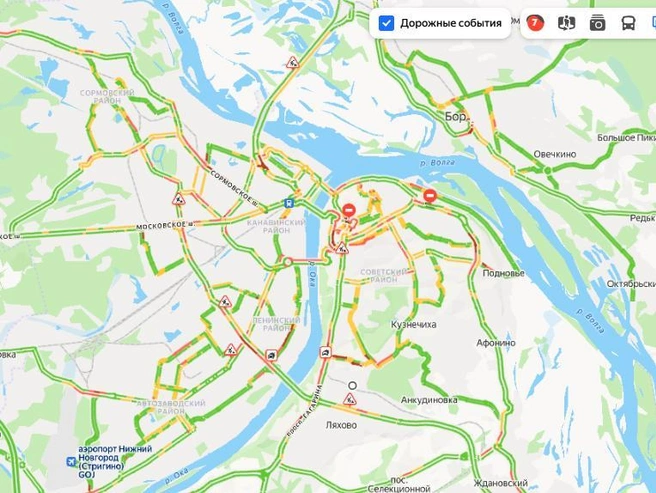 Пробки в Нижнем Новгороде вечером 25 сентября | Источник: Яндекс Карты
