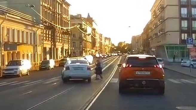 На Садовой водитель-иностранец чудом не сбил двух пешеходов и выехал на встречку | Источник: Официальный канал УГИБДД по Санкт-Петербургу и Ленинградской области