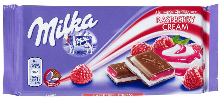 Шоколад Milka Raspberry Cream с малиново-сливочной начинкой