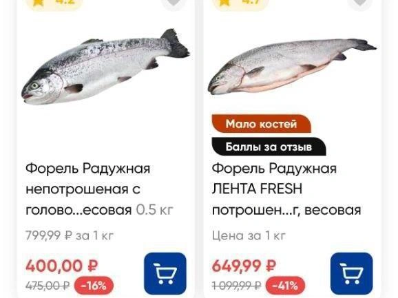 Сравнение стоимости форели: ярмарка против магазина | Источник: Павел Красоткин / 72.RU