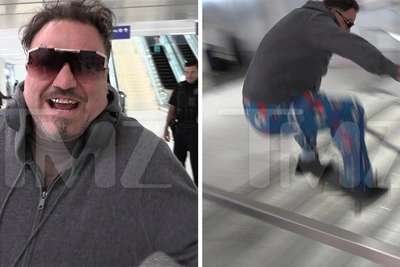 Бэм Маргера пытается сделать олли в аэропорту и падает