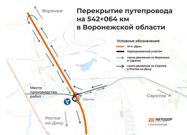 На время работ движение организуют по другой схеме | Источник: «Автодор» / t.me/avtodorgk