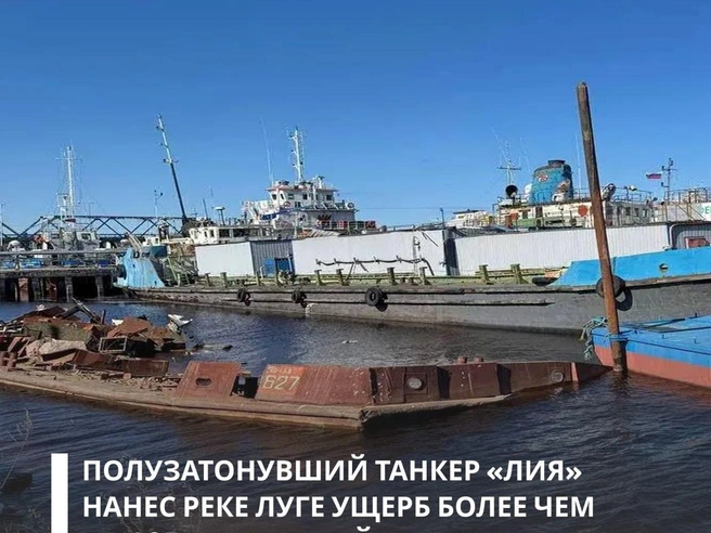 Северо-Западное управление Росприроднадзора требует от собственника полузатонувшего танкера в Усть-Луге возместить вред, причиненный реке Луге. | Источник: Росприроднадзор