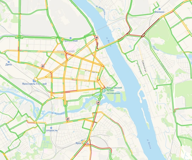 Карта пробок в Ярославле | Источник: «Пробки 76.RU» / 76.ru/maps-traffic