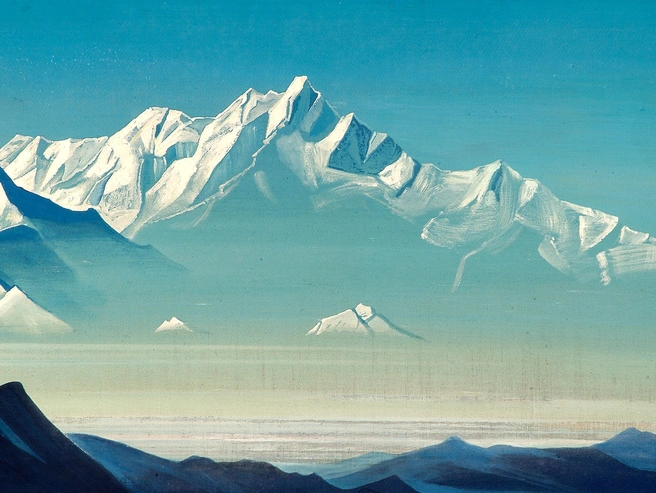 Картина Николая Рериха «Гора пяти сокровищ» (1933). Художник, вдохновлённый легендами, считал, что вход в Шамбалу может находиться в районе гималайской горы Канченджанга. | Источник: Legion Media