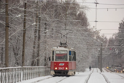Tram Emits White Smoke While Moving Along Ageeva Street in Tula