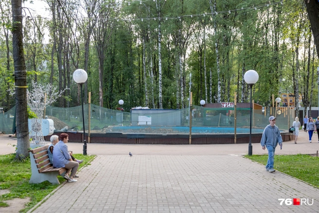Но в центре парка уже устанавливают новый фонтан | Источник: Кирилл Поверинов / 76.RU
