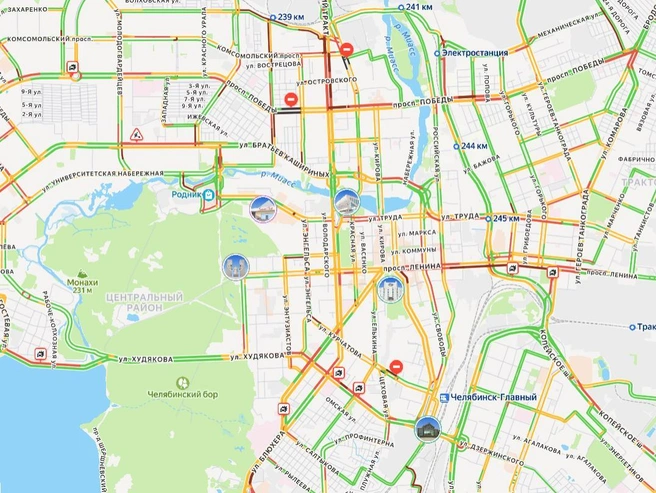 Транспортные затруднения зафиксированы в различных частях города | Источник: «Яндекс Пробки»