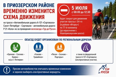 Из-за велозаезда «Тур де Русси» закроют 23 км трассы «Сортавала»