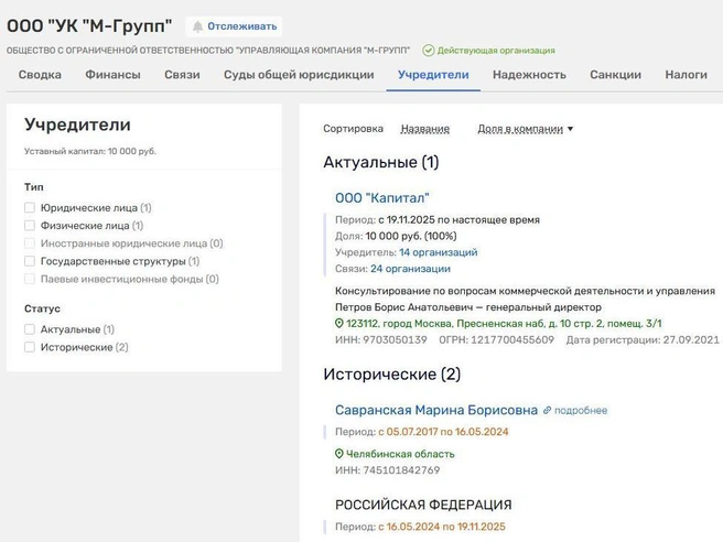 Смена собственника компаний | Источник: Rusprofile