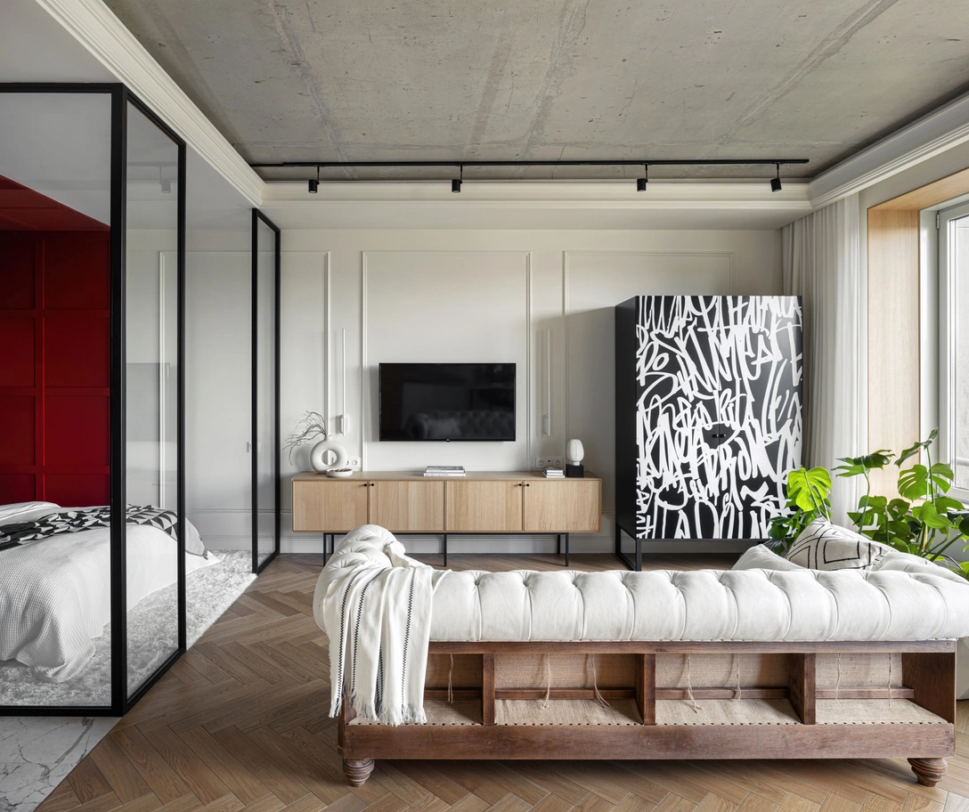 Гостиная. Мебель изготовлена на заказ по эскизам дизайнера. Свет, Arlight. Декор, H&M Home. | Источник: Антон Лихтарович