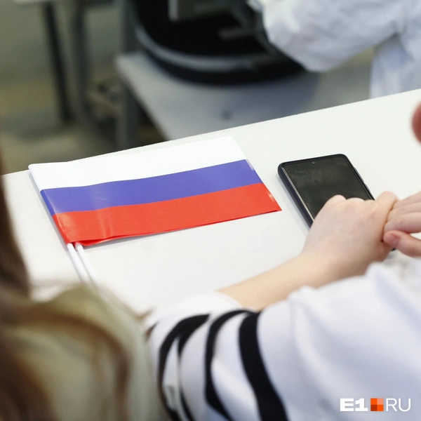 Студенты приходили с российскими триколорами. Судя по всему, их выдавали на форуме | Источник: Владислав Лоншаков / E1.RU