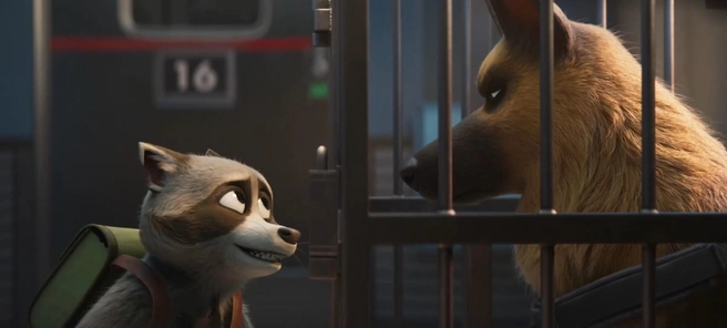 Еноту Соколу предстоит спасти животных, находящихся в поезде | Источник: Скриншот из трейлера мультфильма «Зверопоезд»