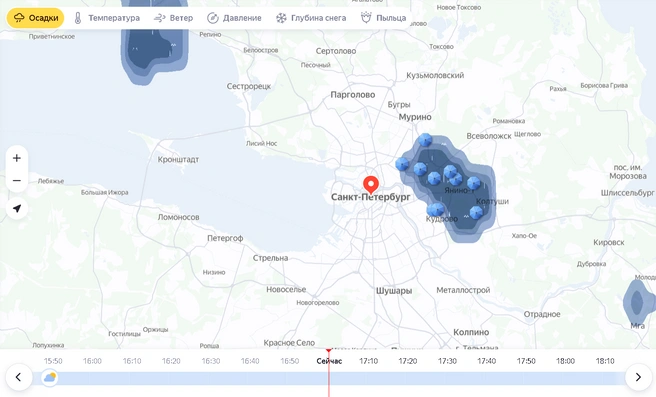 На Петербург идет гроза. МЧС предупреждает о вечерней непогоде | Источник: «Яндекс.Погода»