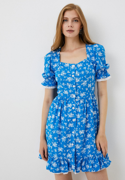 Голубое мини-платье в цветочек из вискозы