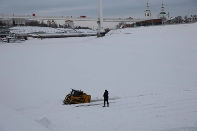 Tractor Falls Through Ice on Tura River