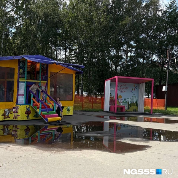 К бесплатной фотозоне можно пройти только по лужам | Источник: Анна Иванина / NGS55.RU