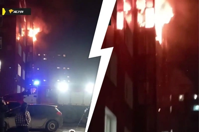 Квартира загорелась на пятом этаже в Дзержинском районе — видео