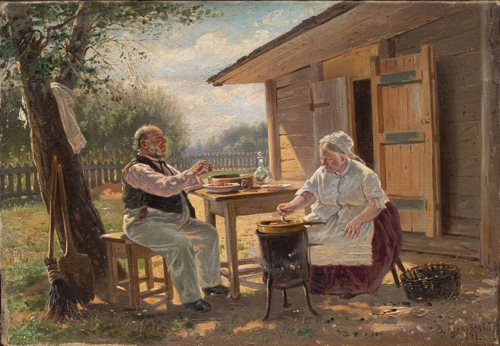 Маковский Владимир Егорович. «Варка варенья», 1876. Эскиз картины «Варят Варенье» (ГТГ). Самарский областной художественный музей. | Источник: Пресс-служба выставки