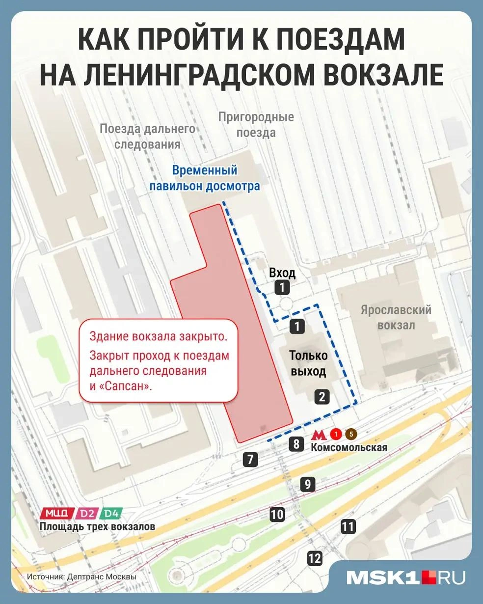 Показываем, как добраться до платформы поездов дальнего следования | Источник: Мария Романова / Городские медиа
