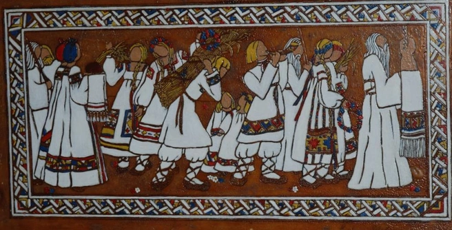 Панно с древнерусскими мотивами Эсфирь сделала во время учебы в академии | Источник: esphyrslobodkina.org